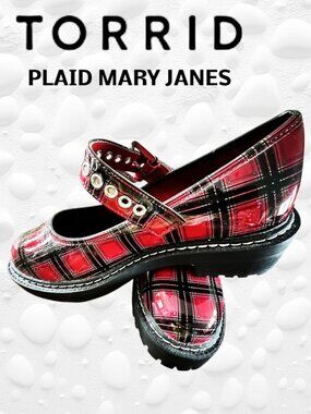 🩰 Torrid Red Plaid Mary Janes – Size 8EE (Fits Like 8 Wide)